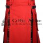 Red Cotton & Black Stewart Tartan Hybrid Utility Kilt For Men - Tartan kilt
