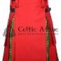 Red Cotton & Irish Tartan Hybrid Utility Kilt For Men - Tartan kilt