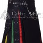 Gay Pride Kilt Black Cotton Kilt with Rainbow Pleats Silver Chains Accessories