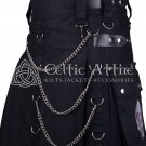 Gothic Punk Black Cotton Utility Kilt for Men with Embroidery Patches
