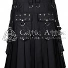 Black Cotton Gothic Kilt Scottish Utility Kilt Steampunk Throng Gay Pride