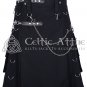 Black Cotton Gothic Kilt Scottish Utility Kilt Punk Rock with Silver Accessories