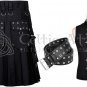 Black Gothic Kilt Throng, Cyber Goth, Punk Rock, Waistcoat, Leather Belt, Scottish Utility Kilt