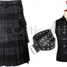 Grey Watch Tartan Gothic Kilt- Utility Kilt - Punk Rock - Waistcoat - Leather Belt - Cyber Goth