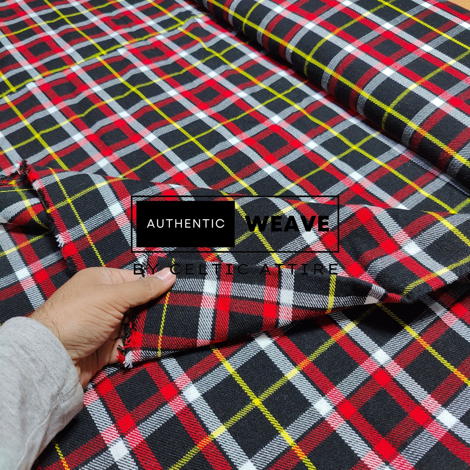 Black DCD Scottish Tartan Fabric Running Yards 16 Oz Acrylic