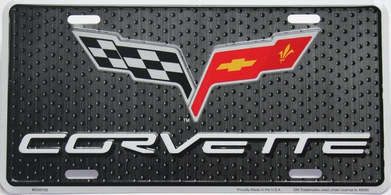 Chevrolet Corvette Racing Flag Embossed License Plate