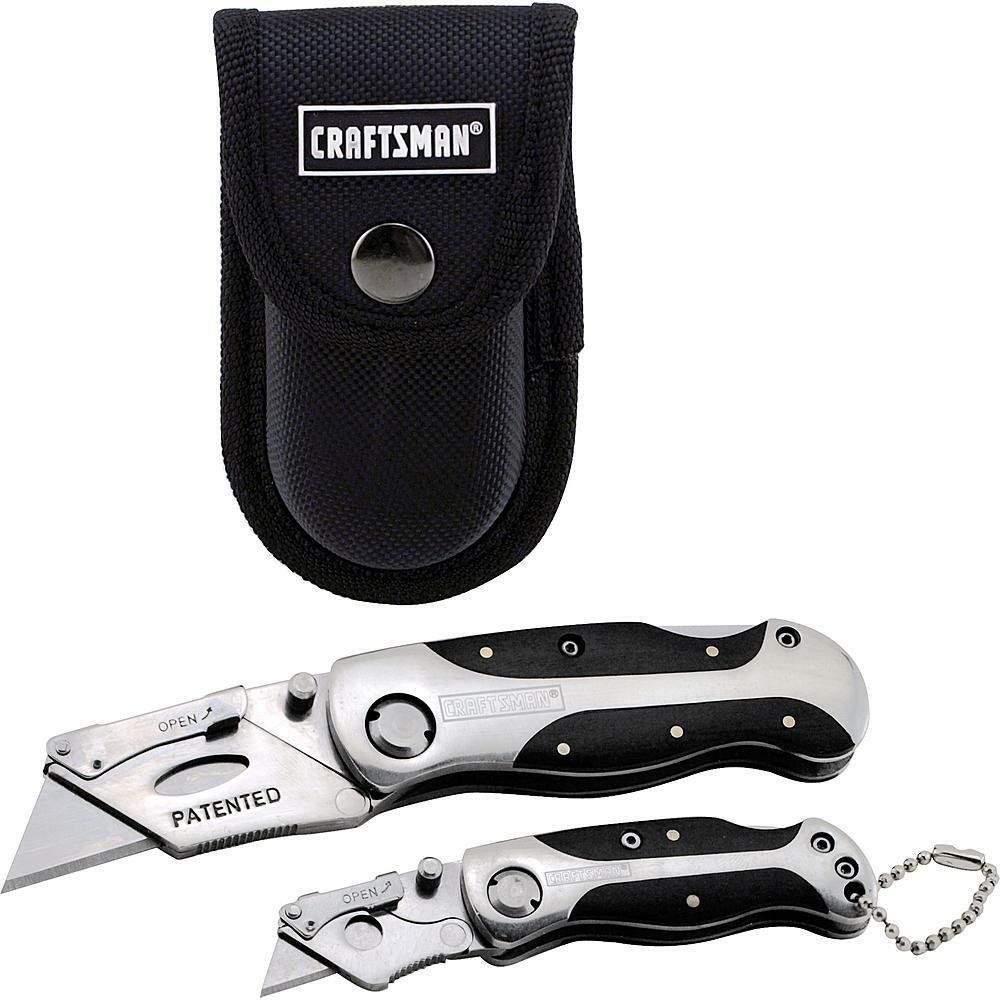 Craftsman 2 Piece Wood Handle Lockback Utility Knife Set w/ Nylon Belt Pouch