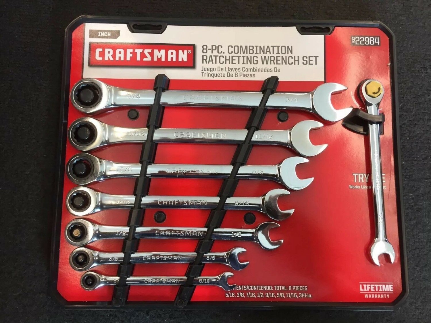 Craftsman 8 Piece SAE (Inch) Full Polish Ratcheting Wrench Set 5/16 - 3/4