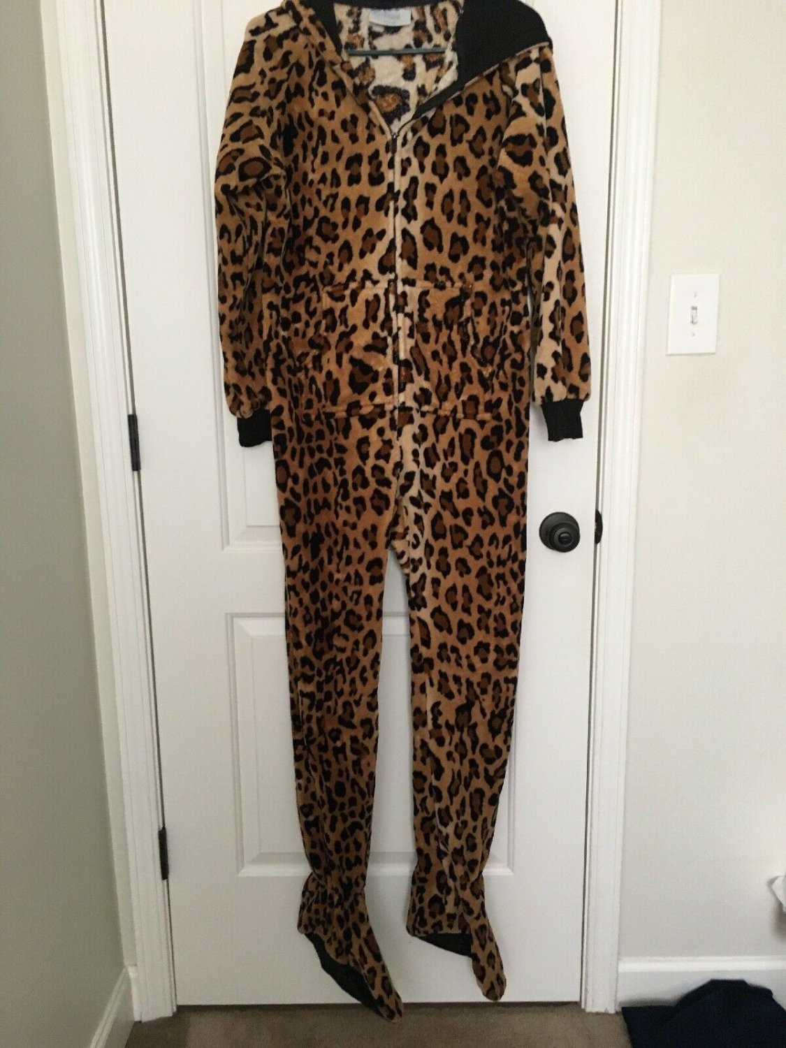 Footed Adult Footed Hooded Jumper Sz S Leopard Print Clothes