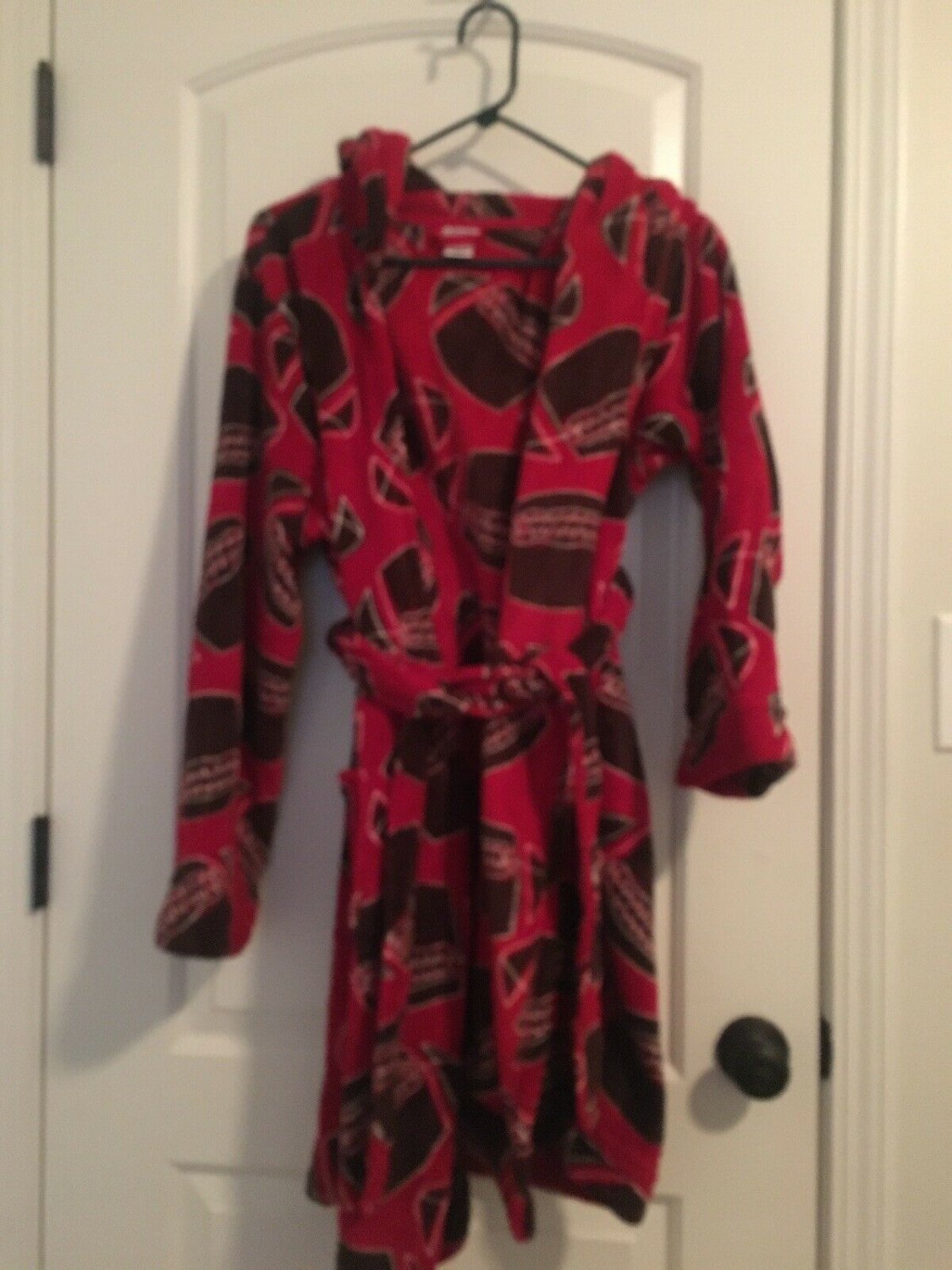 Cherokee Boys Hooded Fleece FootBall Robe Sz XL 16/18 MultiColor