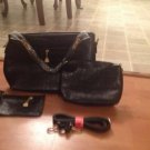 Women's Fashion Handbag  4-Piece Set PU Faux Leather Crocodile Black Purse Bag