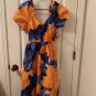 Tabitha Brown for Target Women's Midi Dress Orange Blue Puff Sleeve Tie Back