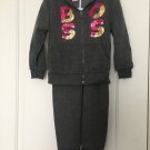 Girls Love Pink 2-Piece Jogging Set Sweatsuit Size 4 Dark Gray Gold Stripe