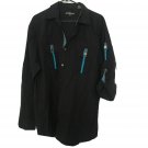 Old Skool Casual Button Down Shirt Top Big Men's Size 2XL Black Blue