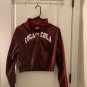 Coca Cola Women's Cropped Full Zip Track Jacket Burgundy White Stripe