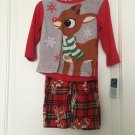Rudolph the Red Nosed Reindeer Sleep Top & Plaid Bottoms Pajama Set Sz 18 Months