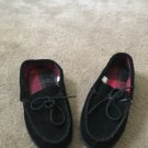 Falls Creek Men's Suede Leather Slippers House Shoes Slip-On Indoor Size 9 Black