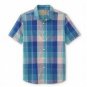 Roebuck & Co. Young Men's Short-Sleeve Shirt Blue Plaid - L