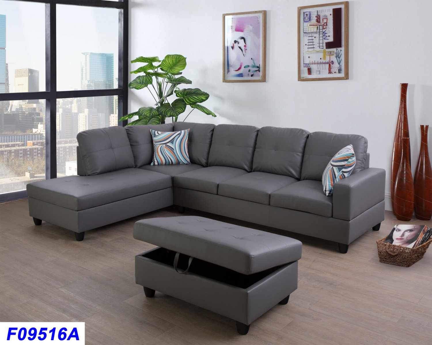 wellington faux leather sectional sofa with ottoman