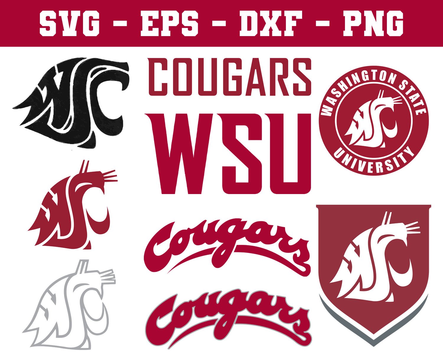 Washington State Cougars Football Bundle Logo SVG for Cutting with Cricut