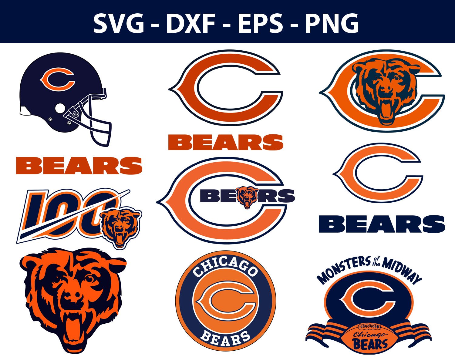 Chicago Bears Football Bundle Logo SVG for Cutting with Cricut
