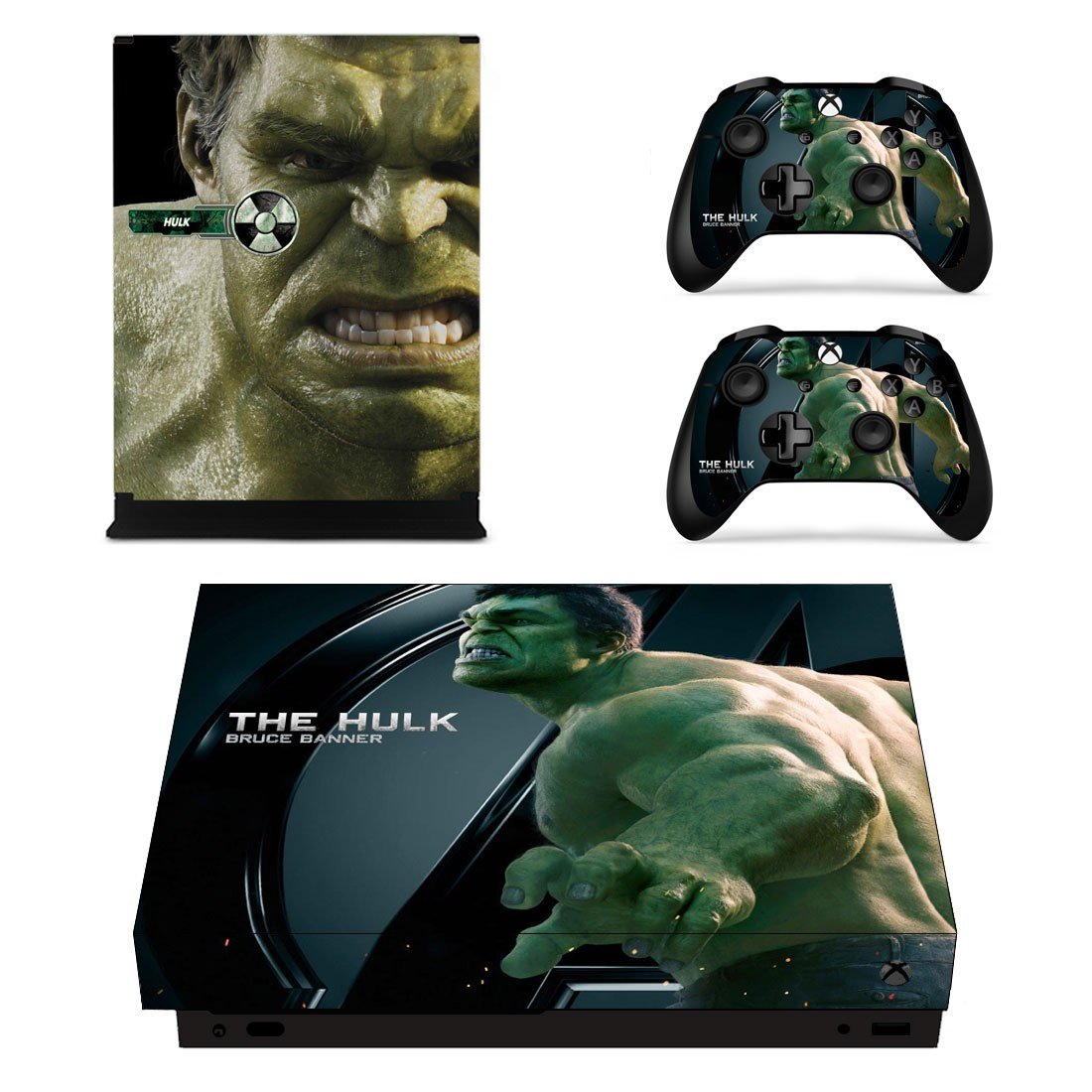 The Hulk decal skin for Xbox one X Console & Controllers