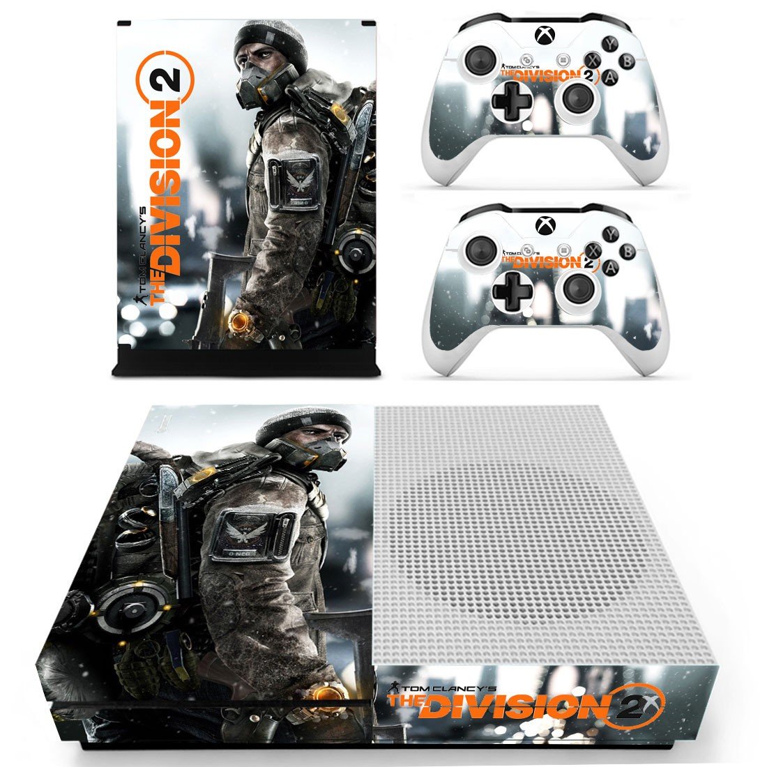 The Division 2 decal skin for Xbox One S console and controllers