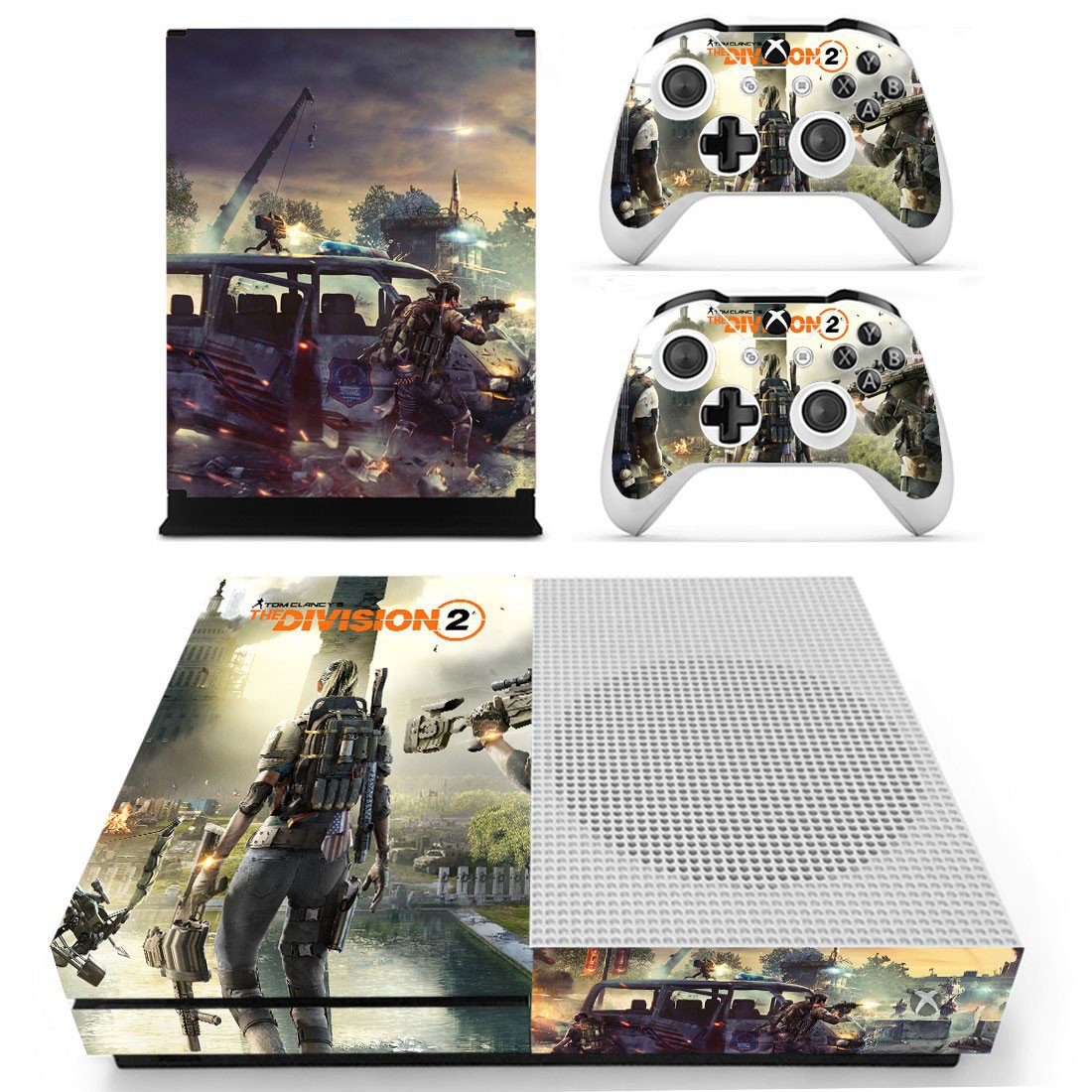 The Division 2 decal skin for Xbox One S console and controllers