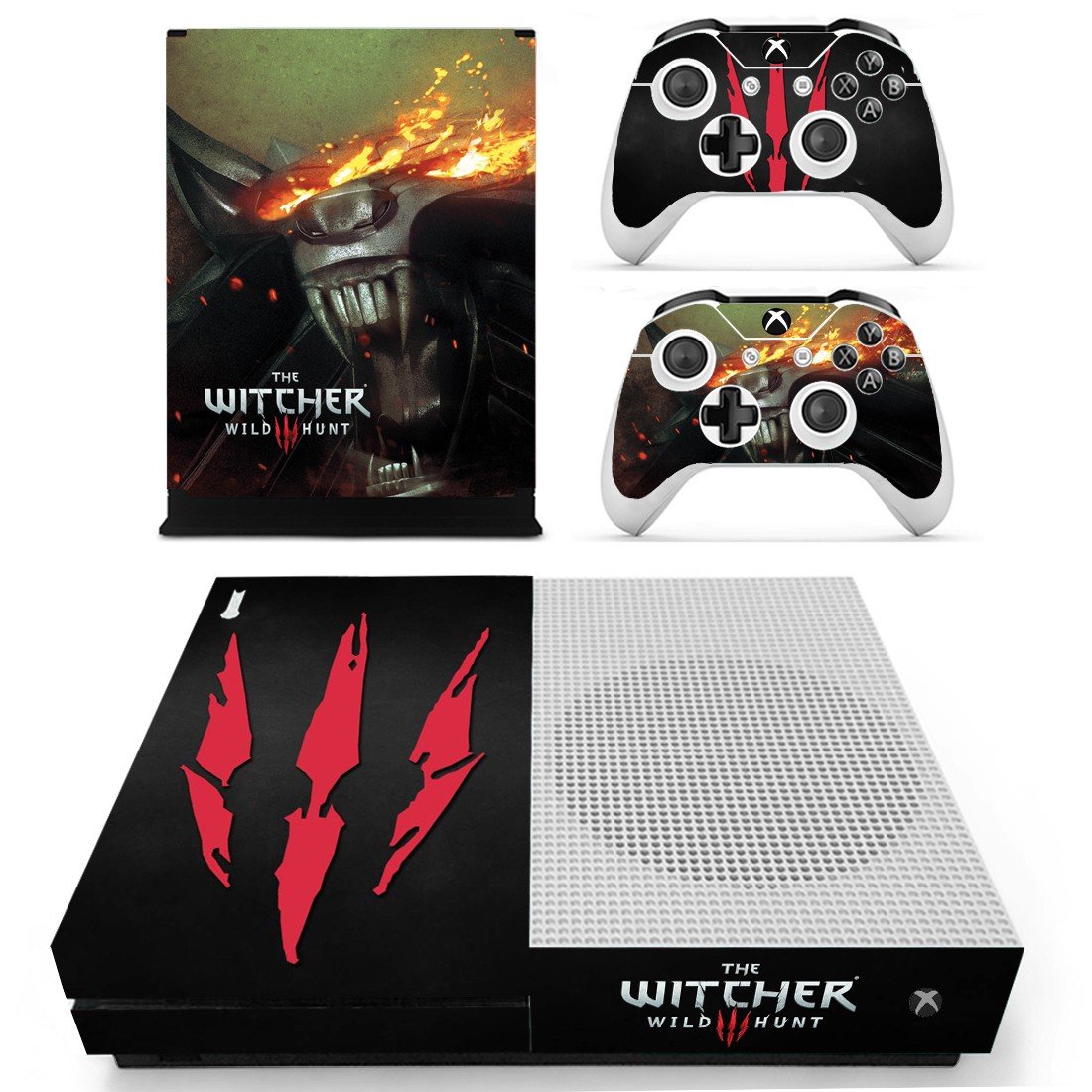 The Witcher wild Hunt decal skin for Xbox One S console and controllers