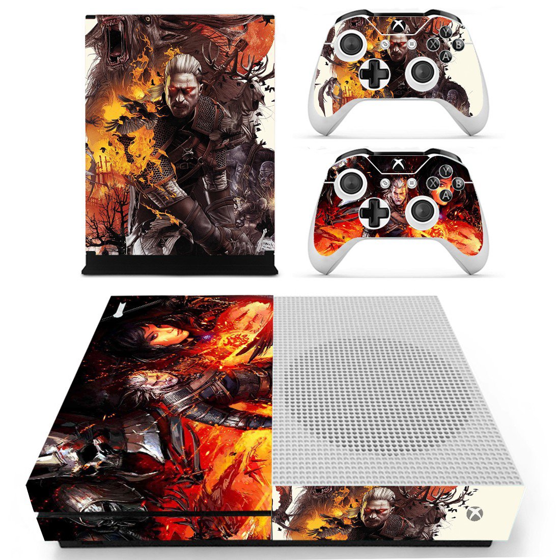 The Witcher wild Hunt decal skin for Xbox One S console and controllers
