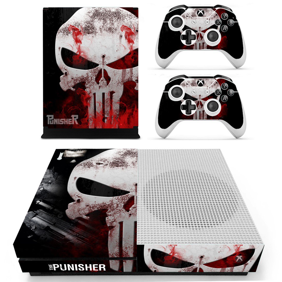 The Punisher decal skin for Xbox One S console and controllers