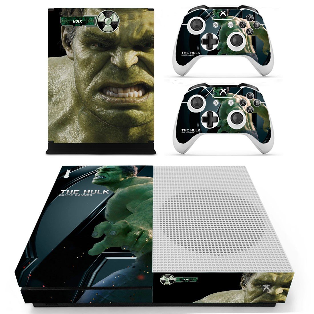 The Hulk decal skin for Xbox One S console and controllers