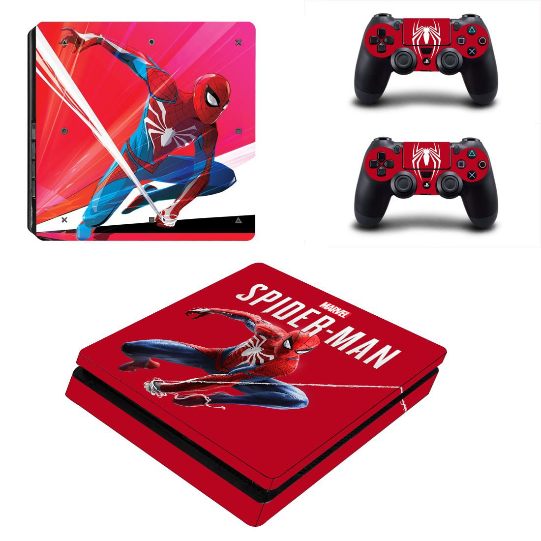 Spider Man decal skin for PS4 Slim Console & Controllers