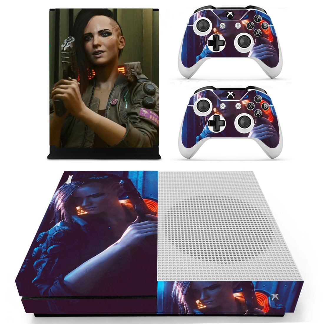 Cyberpunk 2077 decal skin for Xbox One S console and controllers