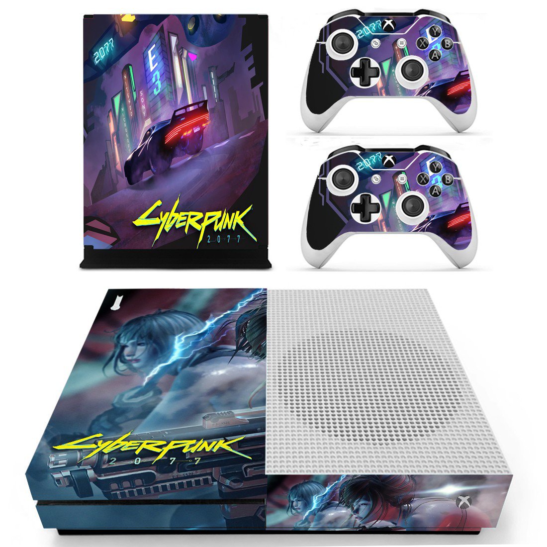 Cyberpunk 2077 decal skin for Xbox one S Console & Controllers