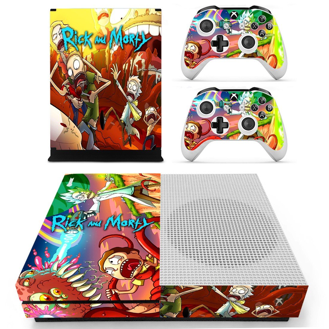 Rick and Morty decal skin for Xbox one S Console & Controllers
