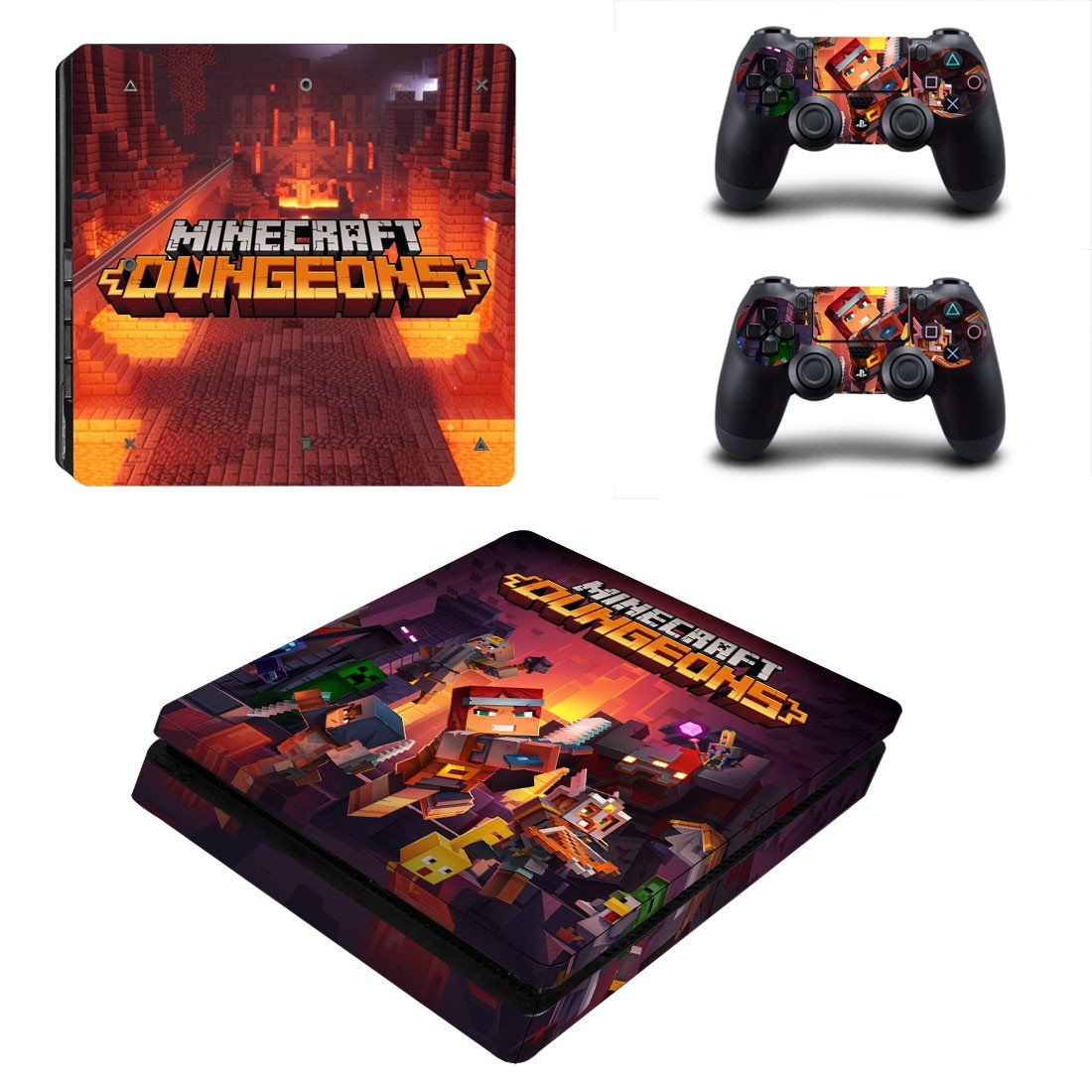 Minecraft Dungeons decal skin for PS4 Slim Console & Controllers