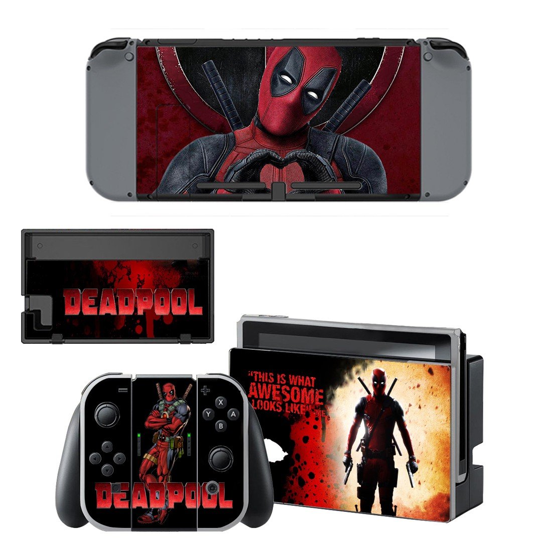 Deadpool decal skin for Nintendo Switch Console & Controllers