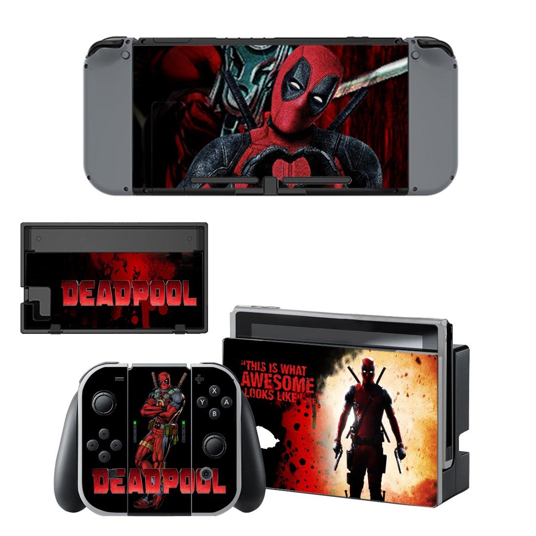 Deadpool decal skin for Nintendo Switch Console & Controllers