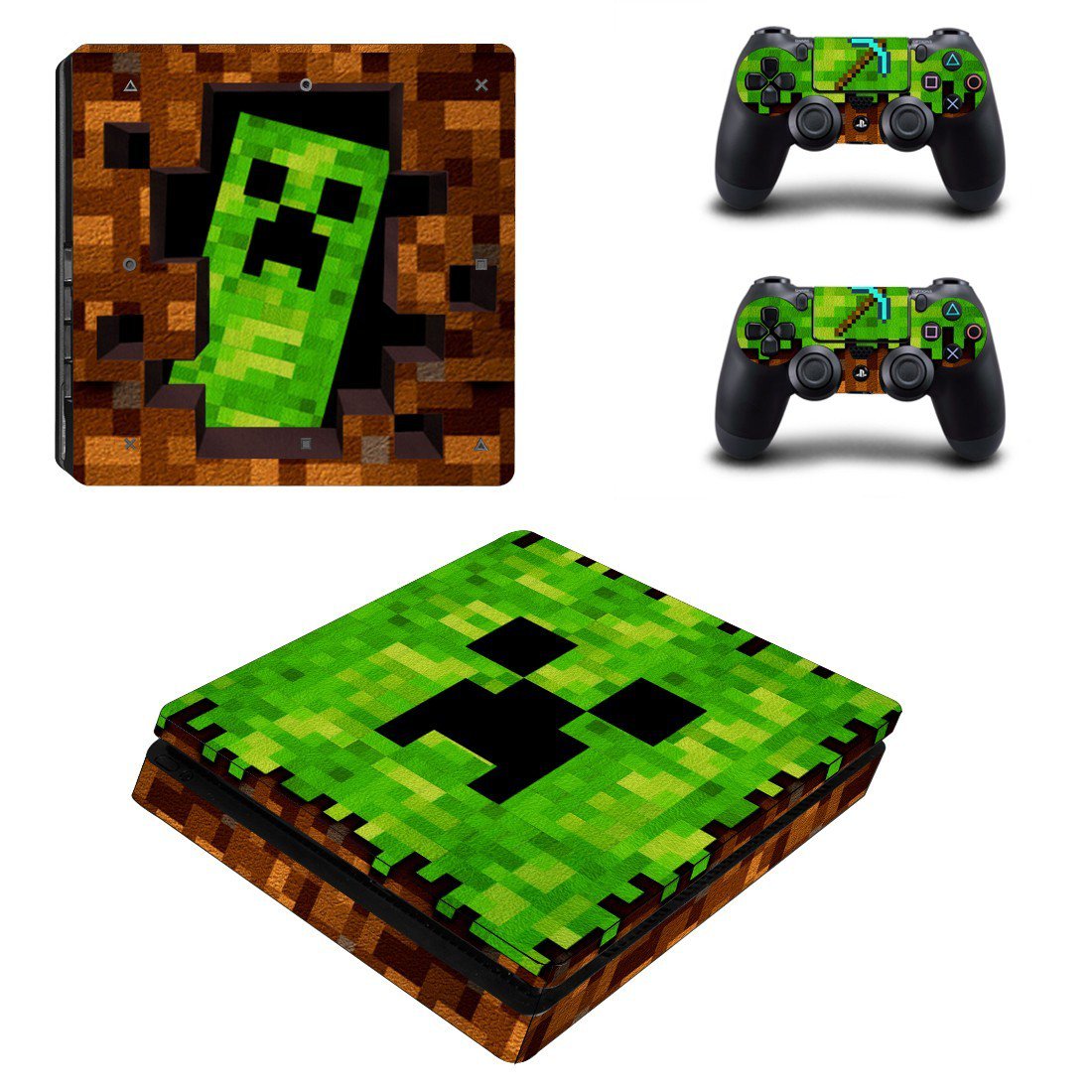 Minecraft decal skin for PS4 Slim Console & Controllers