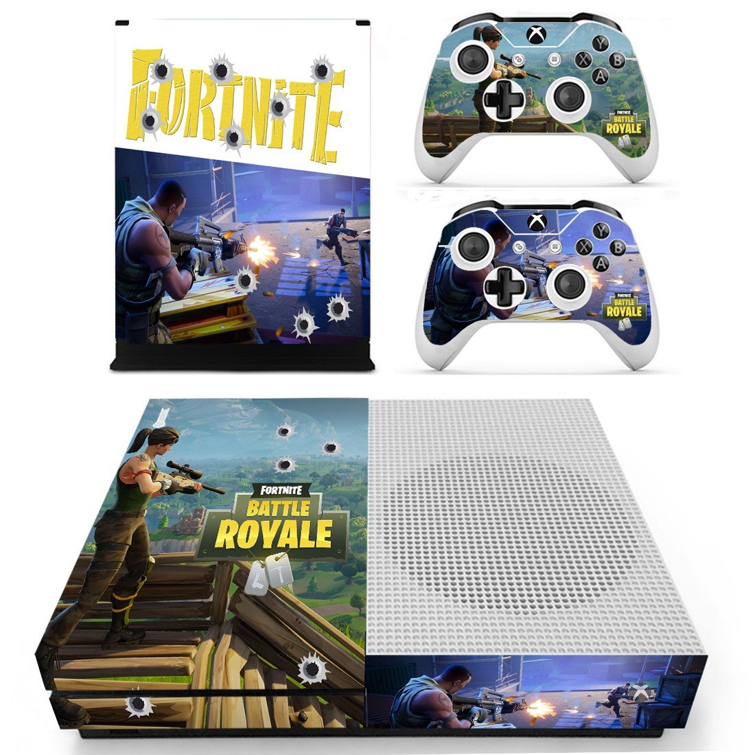 Fortnite battle royale decal skin for Xbox one S Console & Controllers