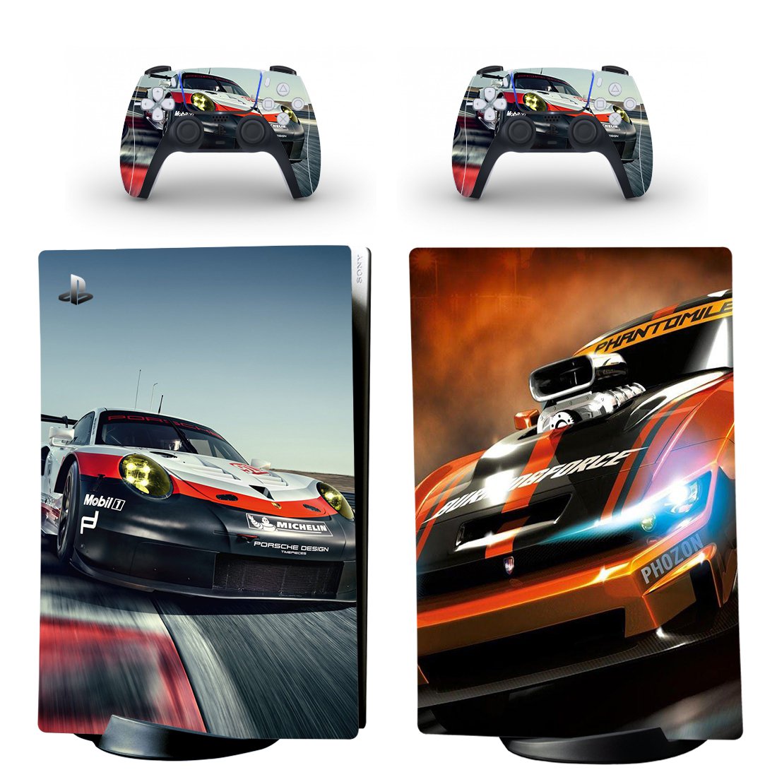 Car Racing decal skin for PS5 digital Console & 2 Controllers