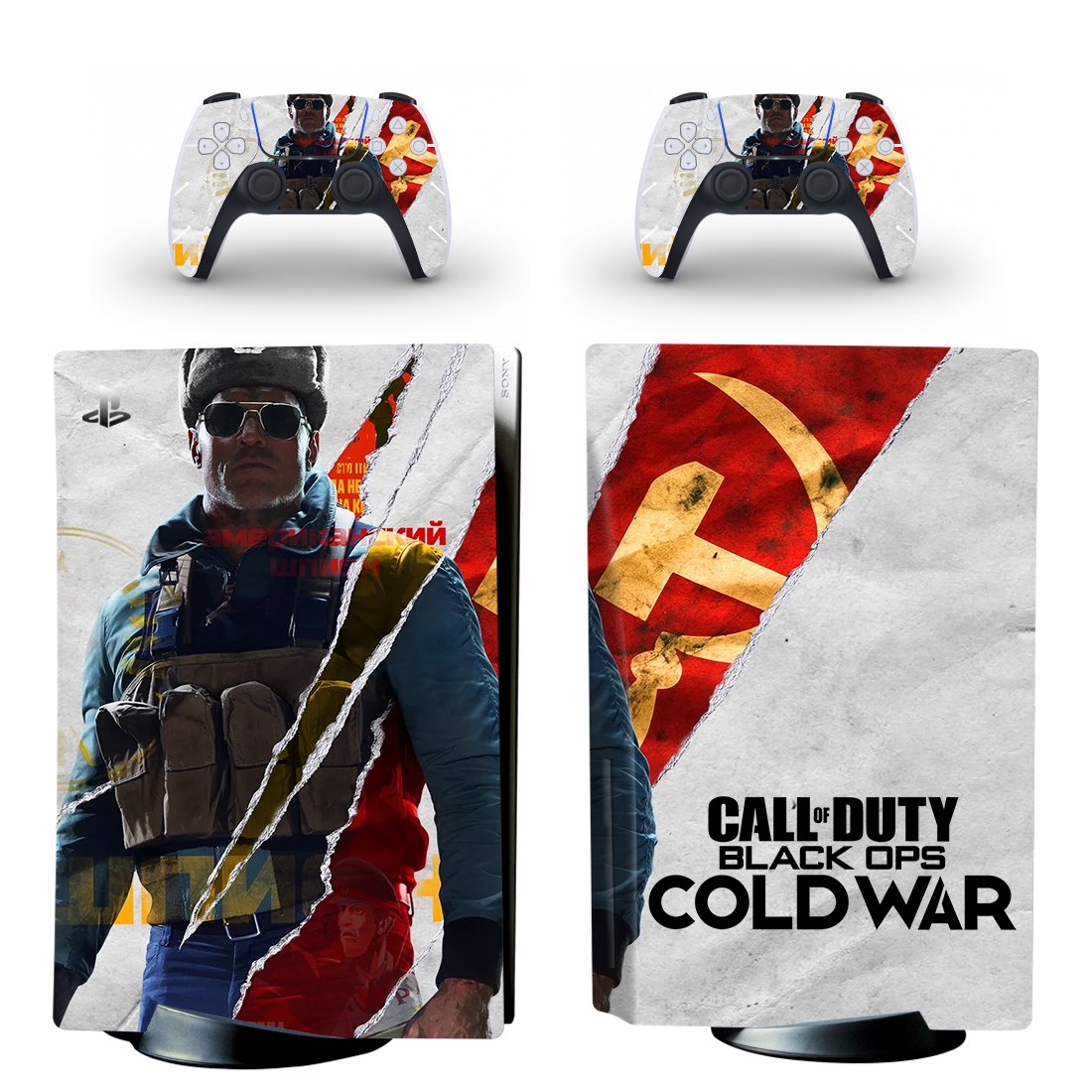 Black Ops Cold War decal skin for PS5 disc Console and 2 Controllers