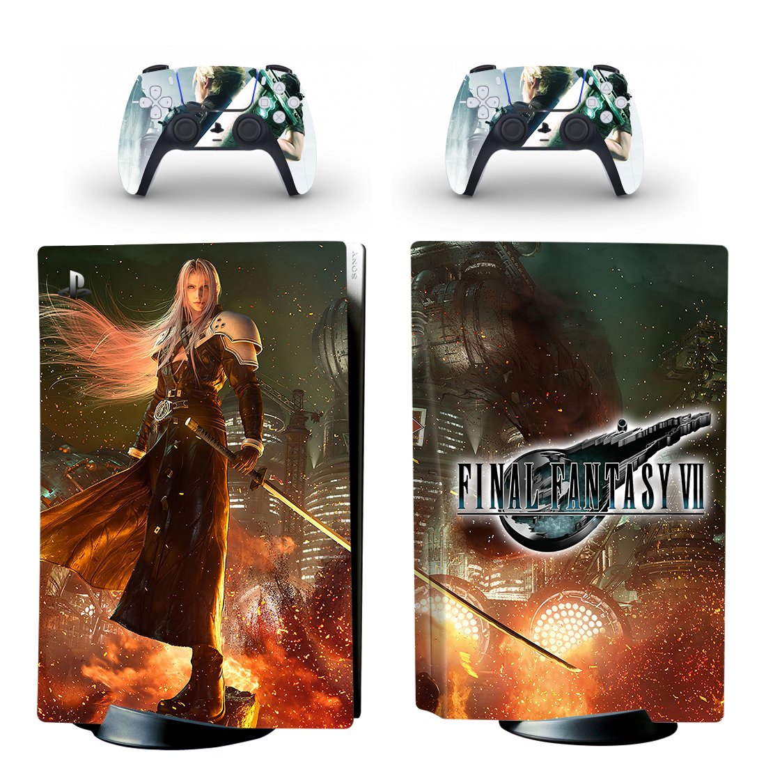 Final Fantasy 7 decal skin for PS5 disc Console and 2 Controllers