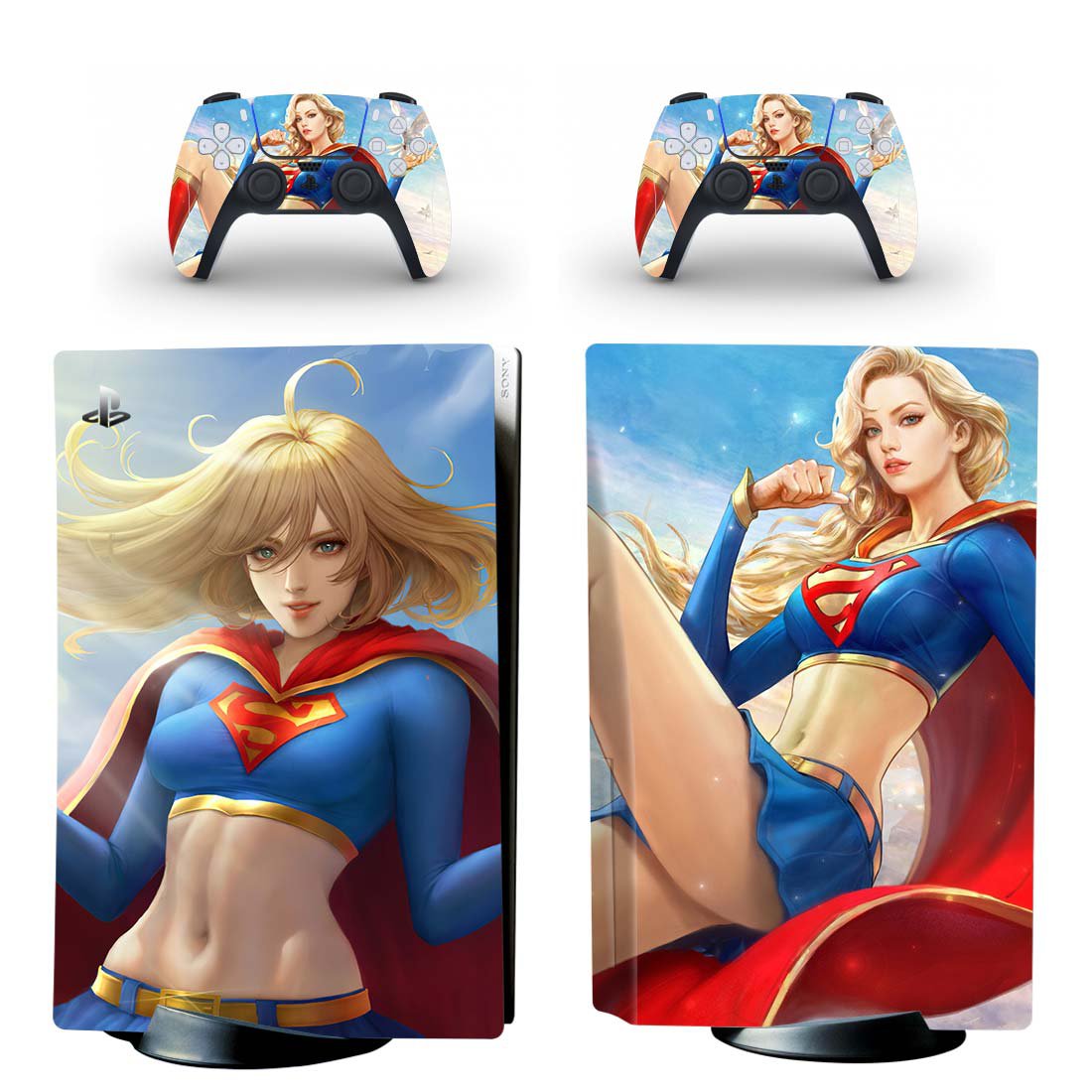 Super Woman decal skin for PS5 disc Console and 2 Controllers