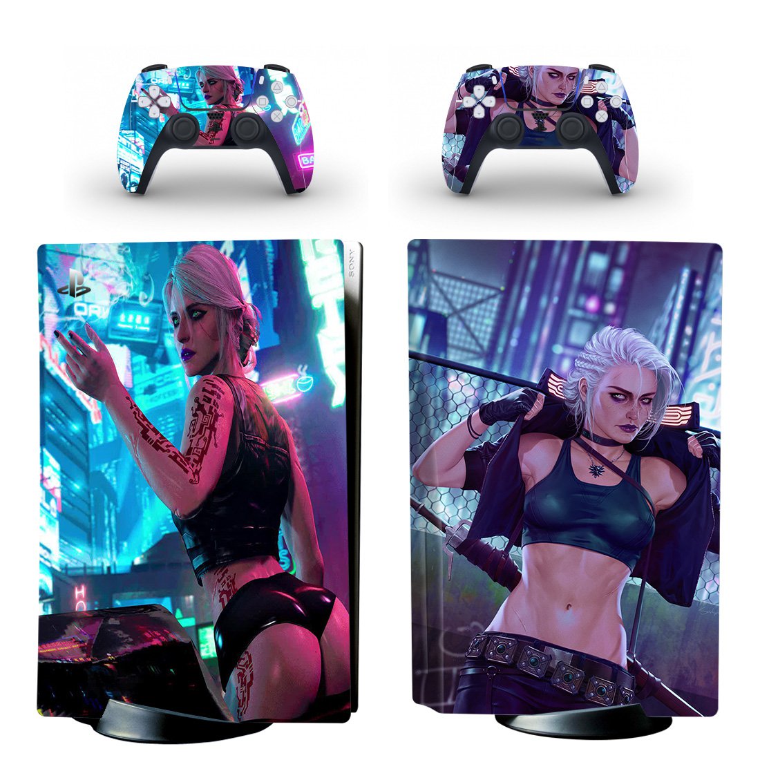 Cyberpunk 2077 decal skin for PS5 disc Console and 2 Controllers