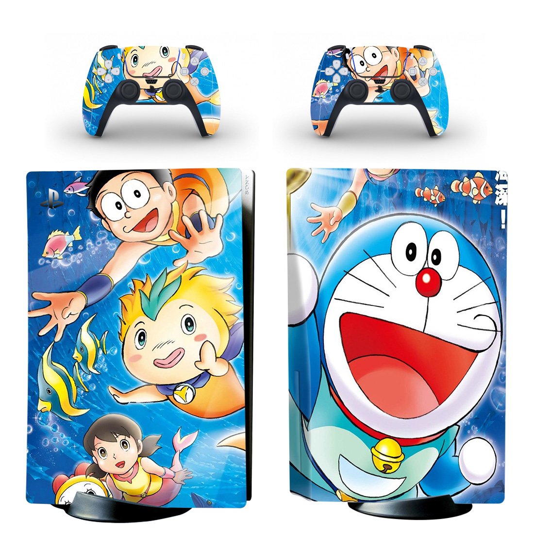 Doraemon decal skin for PS5 disc Console and 2 Controllers