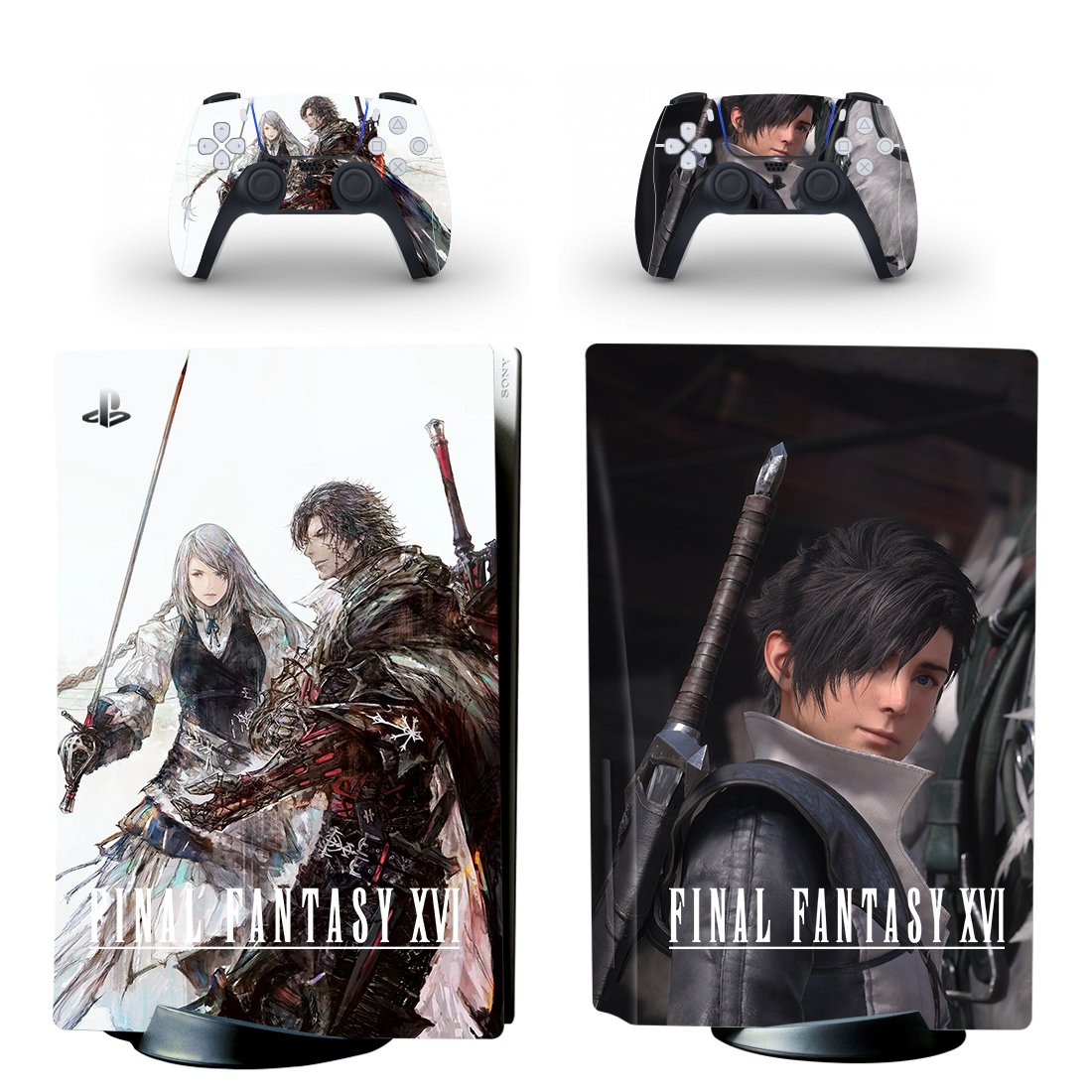 Final Fantasy 16 decal skin for PS5 disc Console and 2 Controllers