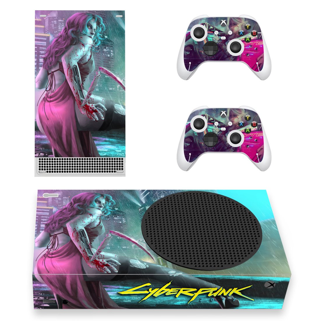 Cyberpunk 2077 decal skin for Xbox Series S Console & 2 Controllers