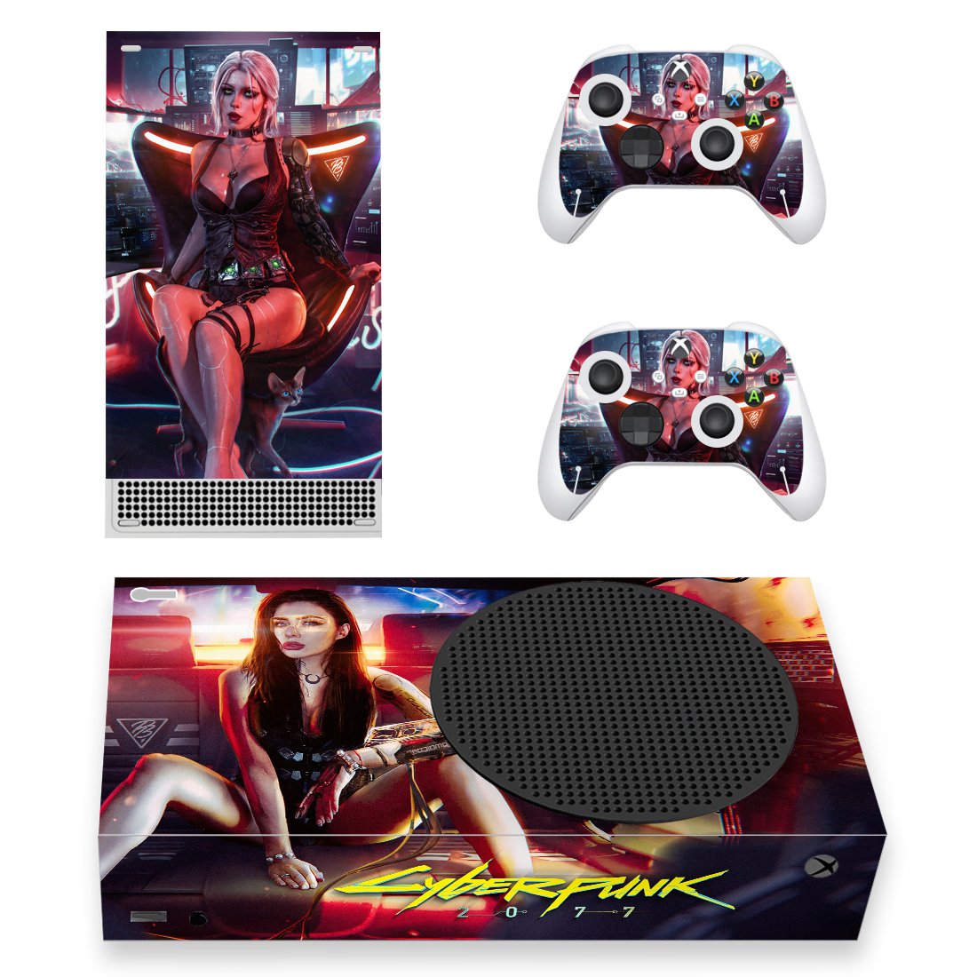 Cyberpunk 2077 decal skin for Xbox Series S Console & 2 Controllers